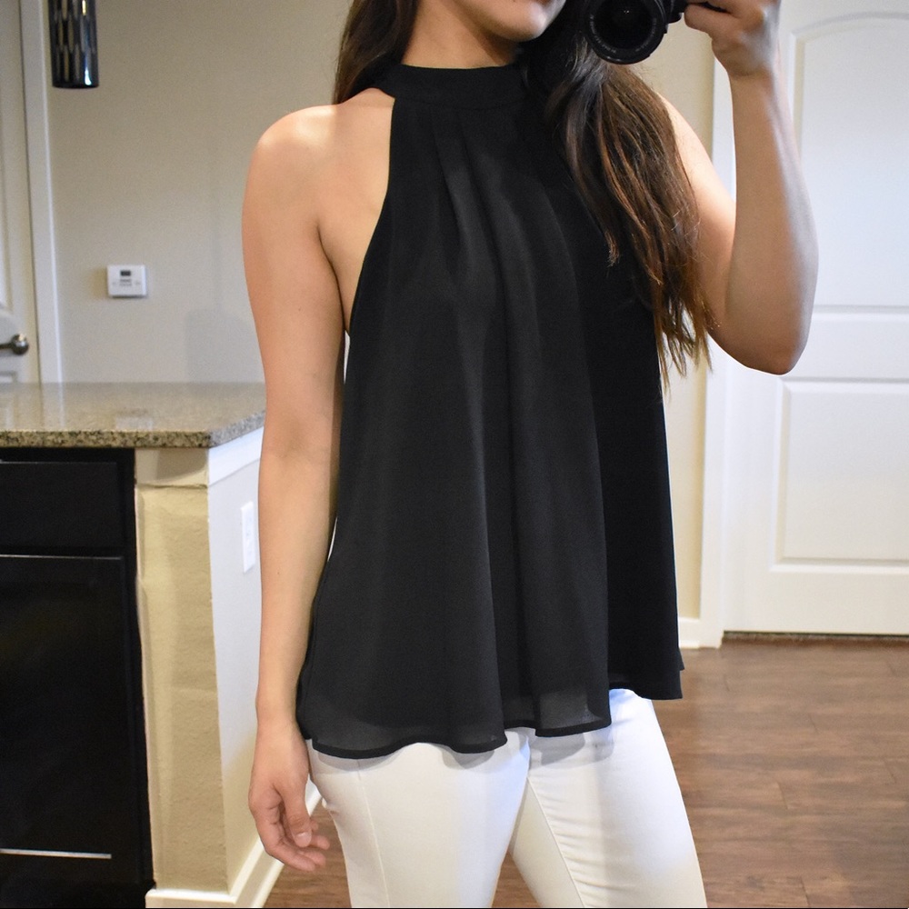 LAST 2️⃣ Silk - Sleeveless High Neck Black Top